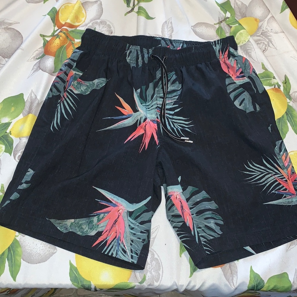 Goeorge Board Shorts Men’s Swim Trunks w Bird of Paradise sz M EUC